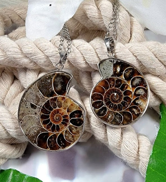 Fossil-Inspired Pattern Necklace, Earthy Brown Ammolite Pendant, 304 Stainless Steel Chain, Unique Gift for Nature Lover