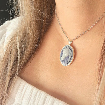 White Stallion Cameo Necklace, Majestic Horse Profile Pendant, Handcrafted Country Charm Jewelry, Modern-day Western Chic