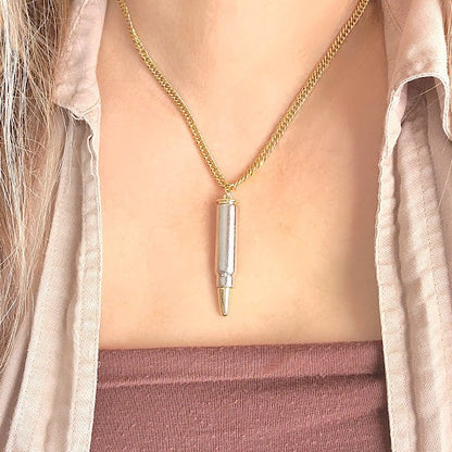 Sleek Dual-Tone Bullet Necklace, Unisex Gold-Plated Pendant, Modern Statement Jewelry, Refined Urban Accessory