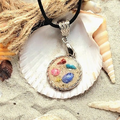 Colorful Seashell Necklace, Handmade Silver Beach Necklace