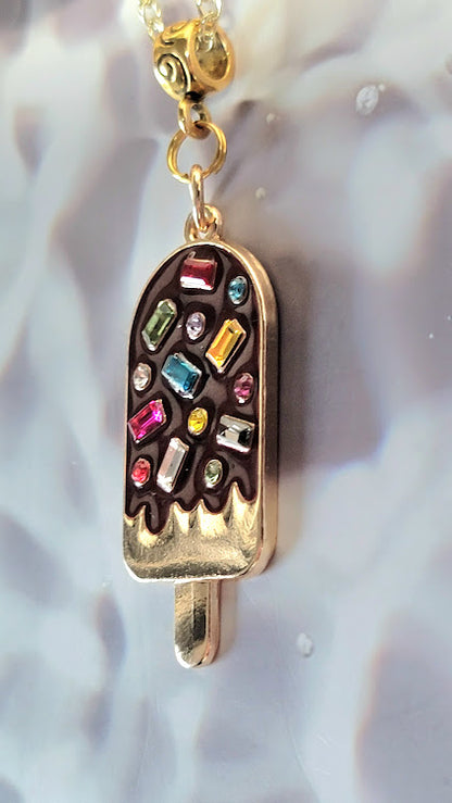 Brown Popsicle Necklace, Sprinkled Popsicle Pendant, Food Jewelry