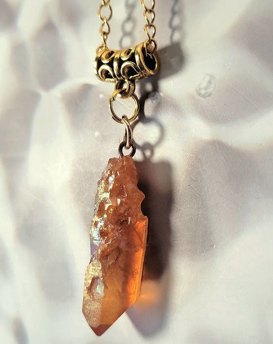 Raw Peach Stone Dagger Necklace