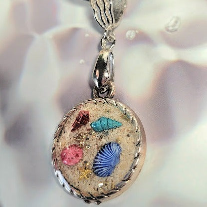 Colorful Seashell Necklace, Handmade Silver Beach Necklace