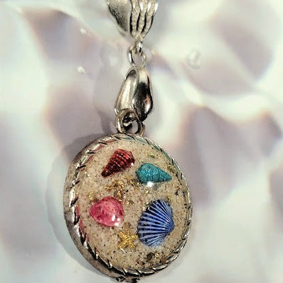 Colorful Seashell Necklace, Handmade Silver Beach Necklace