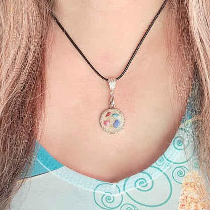 Colorful Seashell Necklace, Handmade Silver Beach Necklace