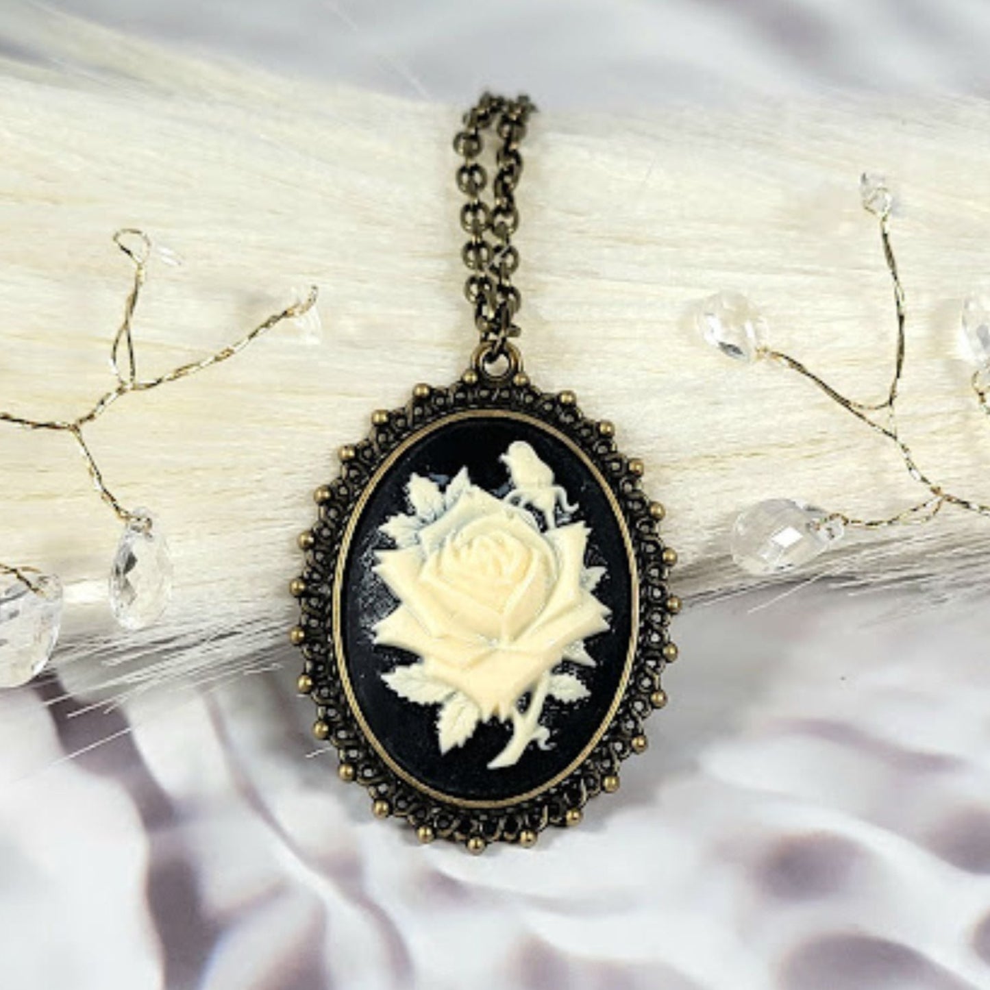 Rose Cameo Necklace, Classic Victorian Theme Pendant, Elegant Evening Gown Accessory, Vintage Inspired Design, Antique Style Jewelry