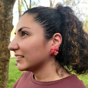 Coral Hue Floral Clay Earrings, Tropical Island Inspired Accessory