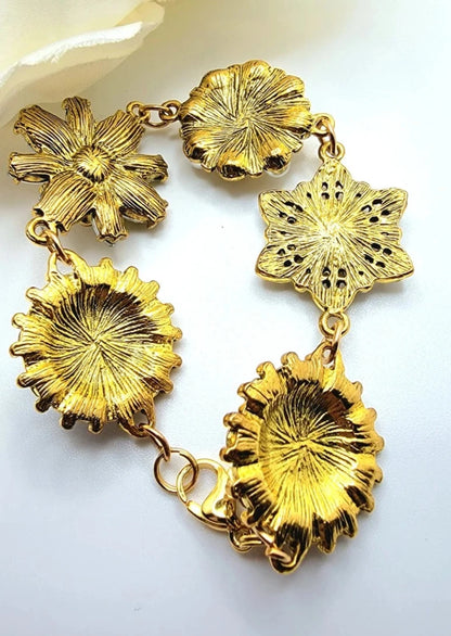 Joyería inspirada en Art Déco, pulsera floral antigua de color dorado, accesorio nupcial con temática vintage, regalo para la madre de la novia, elegancia atemporal