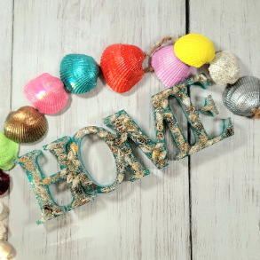 Seashell Decor Home Sign, Handmade Tropical Vibe Centerpiece, Vibrant Beach Inspired Entryway Sign