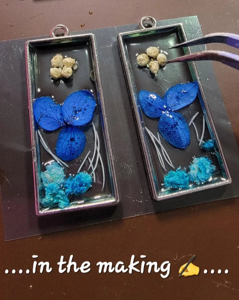 Blue Pansies Real Flower Dangle Earring, Preserved Perennial Sea Blue Wildflower Pendant