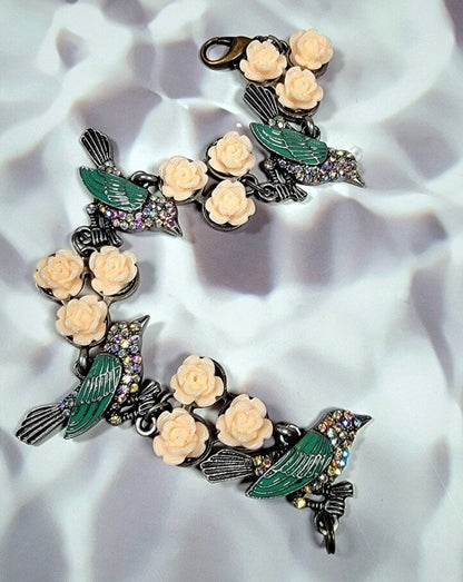 Blue Winged Bird & Pink Flower Women's Bracelet