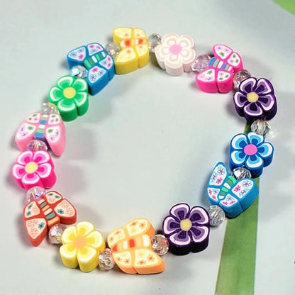 Polymer Clay Flower Butterfly Bracelet, Waterproof Jewelry, Comfort-Fit Wristlet, Young Teen Wear