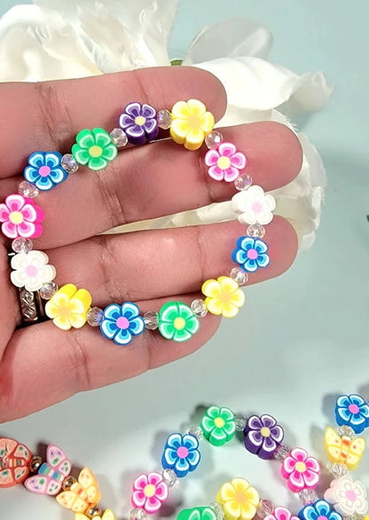 Pulsera de mariposa de flor de arcilla polimérica, joyería impermeable, pulsera de ajuste cómodo, ropa para jóvenes adolescentes, joyería de verano, moda juvenil