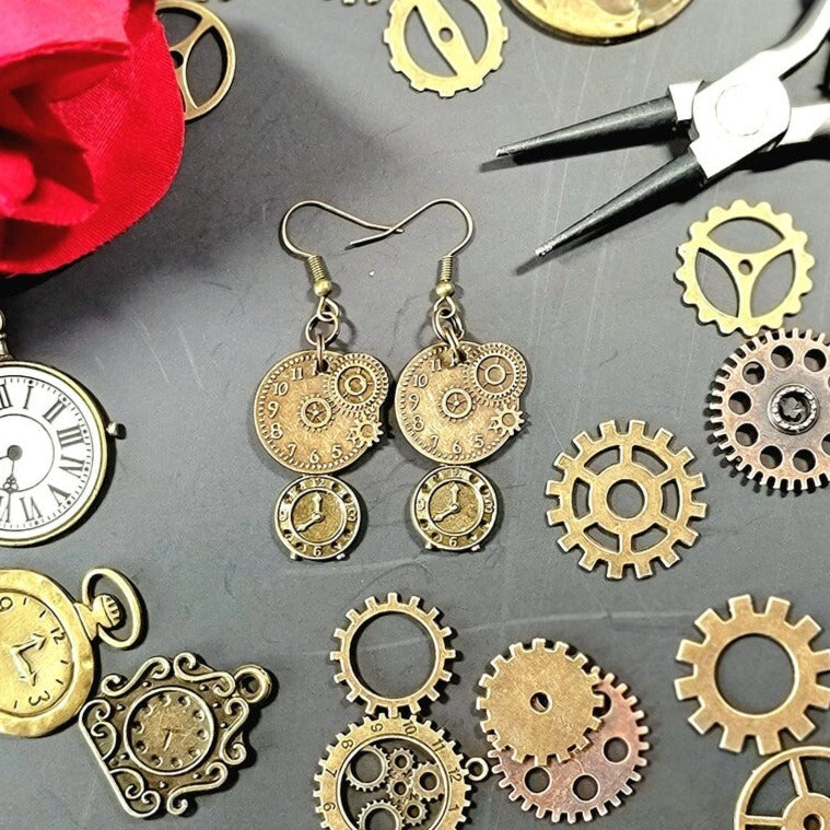 Pendientes Steampunk victorianos, fiestas de disfraces y cosplay, joyas únicas hechas a mano, diseño industrial retro, atrevido y atrevido, joyería punk