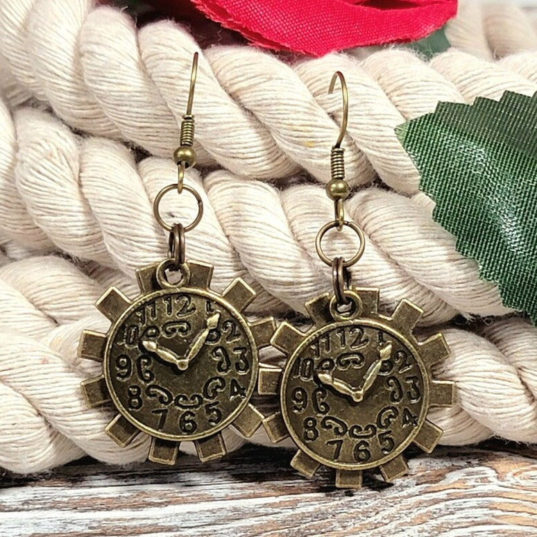 Pendientes colgantes de reloj en rueda, moda Steampunk, joyería de moda, colgante de diseño industrial de declaración, estilo retro-futurista antiguo