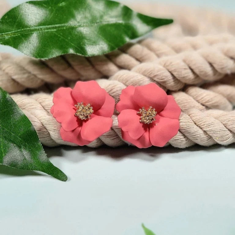 Pendientes de arcilla floral de tono coral, accesorio inspirado en la isla tropical, joyería hawaiana, colgante de boda en el jardín, amantes de la moda de regalos exquisitos