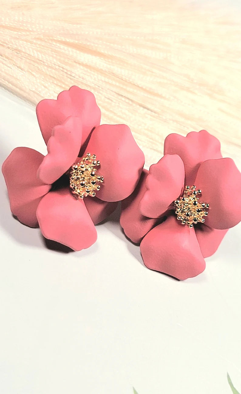 Coral Hue Floral Clay Earrings, Tropical Island Inspired Accessory