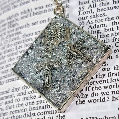 Cross Bible Dove Necklace, Crucifix Pendant, Religious Jewelry