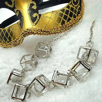 Elegant Redefined Crystal Necklace, Sophisticated Cube Glass Jewelry