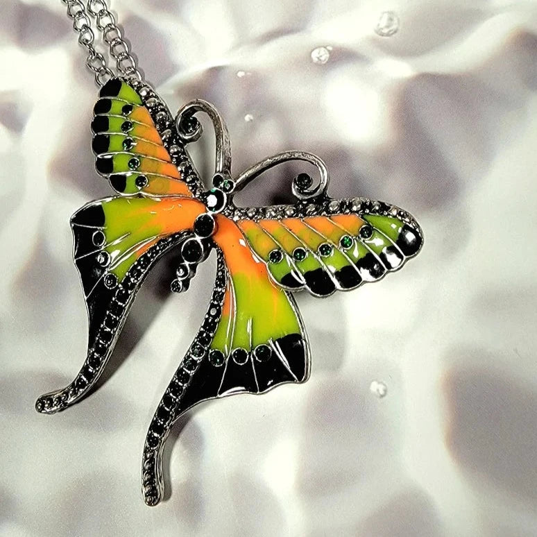 Dainty Butterfly Brooch & Necklace Combo, Lime Green Pendant, Jewelry with Multiple Wearing Options