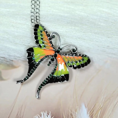 Dainty Butterfly Brooch & Necklace Combo, Lime Green Pendant, Jewelry with Multiple Wearing Options