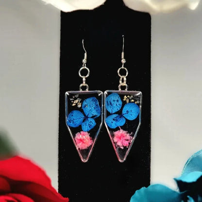 Naturally Preserved Blue Petal Earring, Real Pink Carnation Flower Dangle, Bold & Delicate Floral Pendant