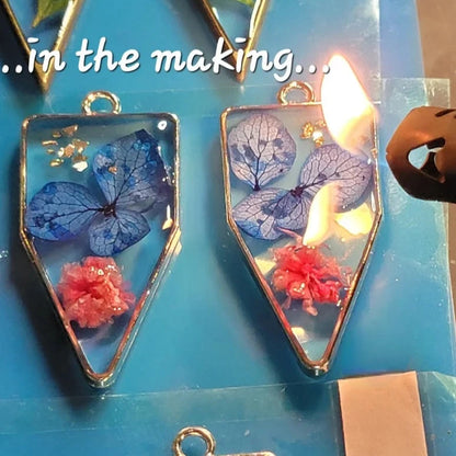 Naturally Preserved Blue Petal Earring, Real Pink Carnation Flower Dangle, Bold & Delicate Floral Pendant