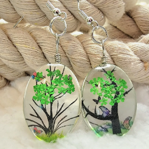 Vibrant Green Baby's Breath Earrings, Fresh Springtime Dangle, Unique Butterfly Motif Jewelry, Gift for Nature Enthusiast