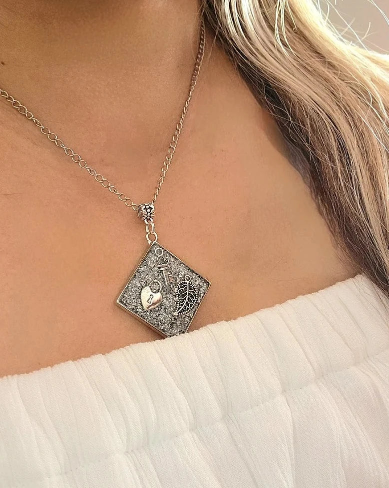 Mystical Key to the Heart Silver Necklace, Filigree Leaf Pendant, Love Theme Jewelry