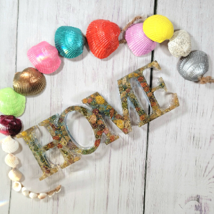 Beach Theme Resin Home Sign, Coastal Interior Design with real beach sand and sea shells