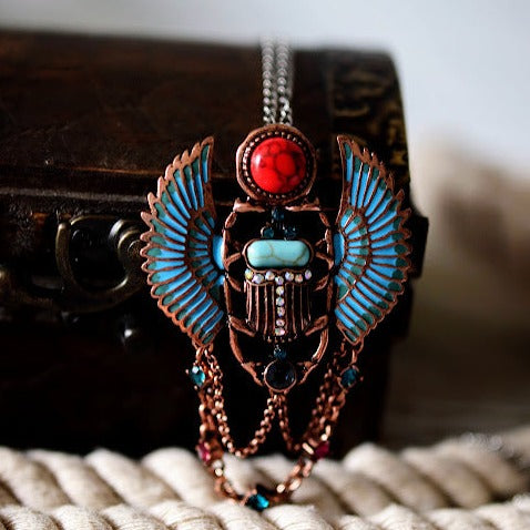 Blue Scarab Beetle Necklace & Brooch