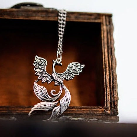 Dramatic Silver Phoenix Bird Necklace