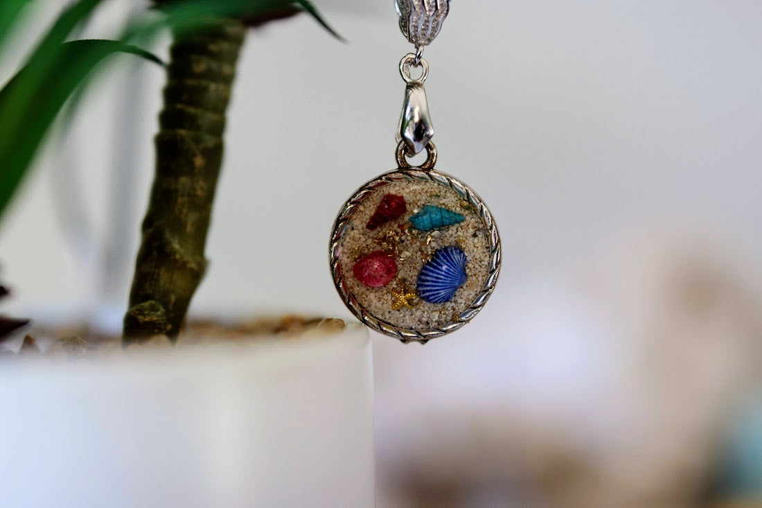 Colorful Seashell Necklace, Handmade Silver Beach Necklace