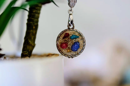 Colorful Seashell Necklace, Handmade Silver Beach Necklace