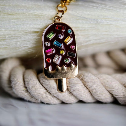 Brown Popsicle Necklace, Sprinkled Popsicle Pendant, Food Jewelry