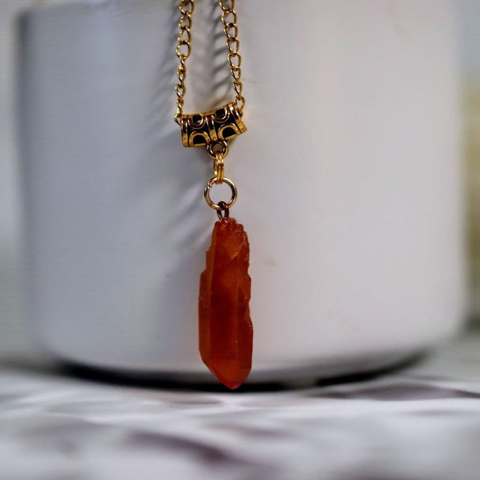 Raw Peach Stone Dagger Necklace