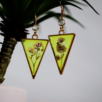 Lightweight Botanical Earrings in Yellow Tinted Resin