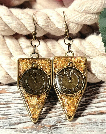 Industrial Elegance Steampunk Earrings, Handmade Resin Art Pendant, Timeless Clock Part Charm, Miniature Watch in Bezel Dangle