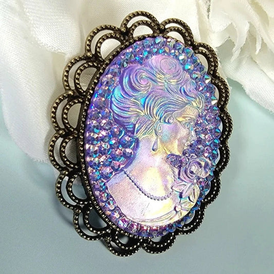 Iridescent Pink Cameo Brooch, Victorian Lady Jewelry, Antique Style Jewelry, Mother's Day Gift