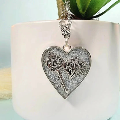 Silver Key to My Heart Necklace, Perfect Gift for Cherished Memories, Resin Art Pendant, Valentine's Day Present