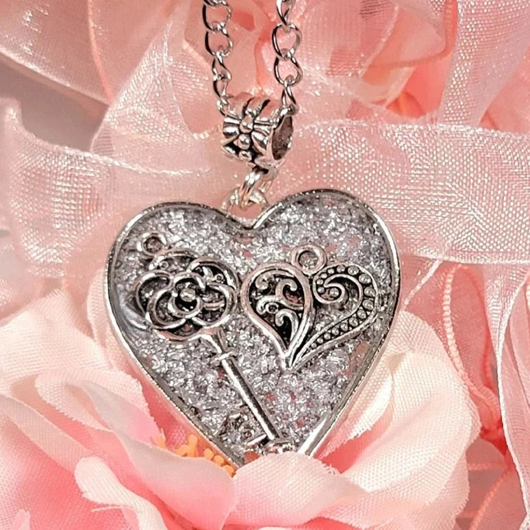 Silver Key to My Heart Necklace, Perfect Gift for Cherished Memories, Resin Art Pendant, Valentine's Day Present