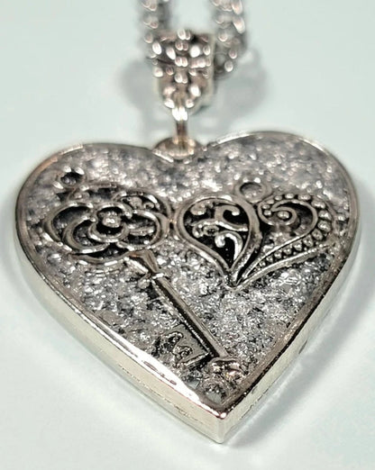 Silver Key to My Heart Necklace, Perfect Gift for Cherished Memories, Resin Art Pendant, Valentine's Day Present