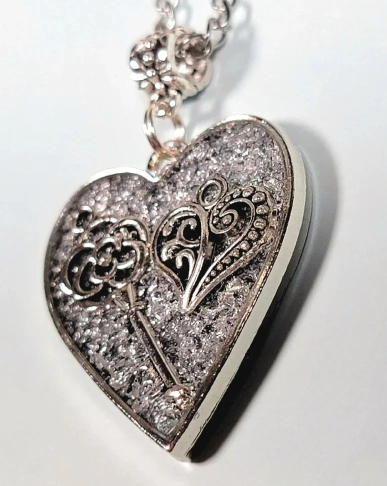 Silver Key to My Heart Necklace, Perfect Gift for Cherished Memories, Resin Art Pendant, Valentine's Day Present