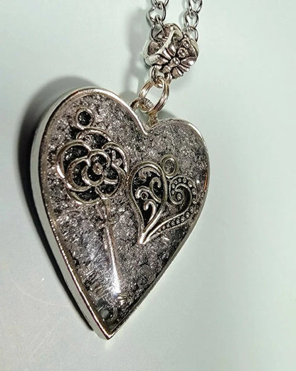 Silver Key to My Heart Necklace, Perfect Gift for Cherished Memories, Resin Art Pendant, Valentine's Day Present