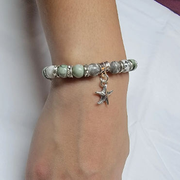 Bracelet w/ Engraved Love Design, Starfish Charm Ocean-Inspired Bracelet