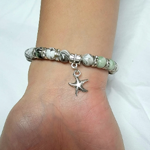 Bracelet w/ Engraved Love Design, Starfish Charm Ocean-Inspired Bracelet