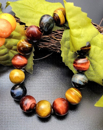 Men's Tiger's Eye Beaded Bracelet, Large Bead Wristlet, Unique Gift for Father's Day