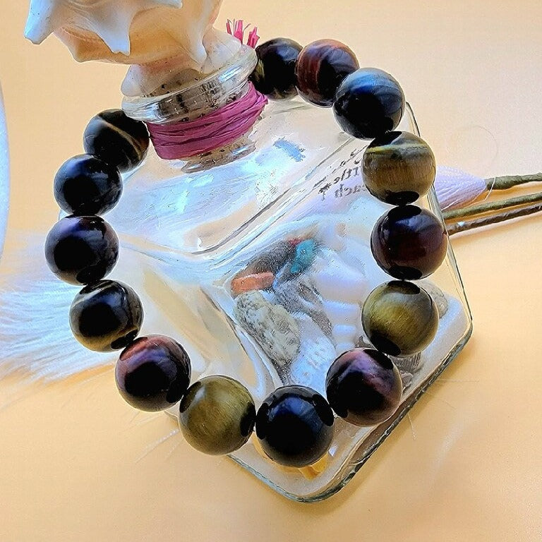 Men's Tiger's Eye Beaded Bracelet, Large Bead Wristlet, Unique Gift for Father's Day