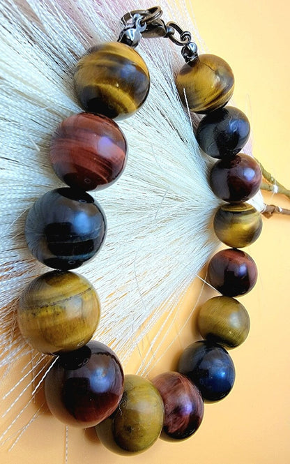 Men's Tiger's Eye Beaded Bracelet, Large Bead Wristlet, Unique Gift for Father's Day