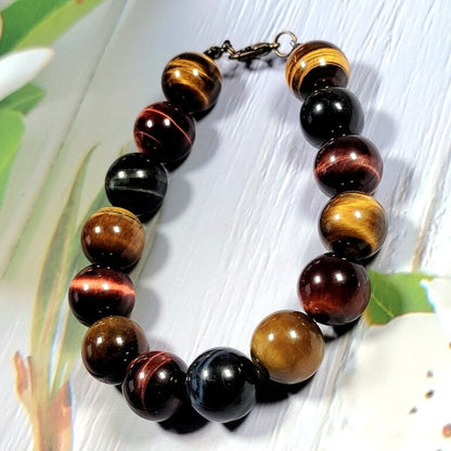 Men's Tiger's Eye Beaded Bracelet, Large Bead Wristlet, Unique Gift for Father's Day